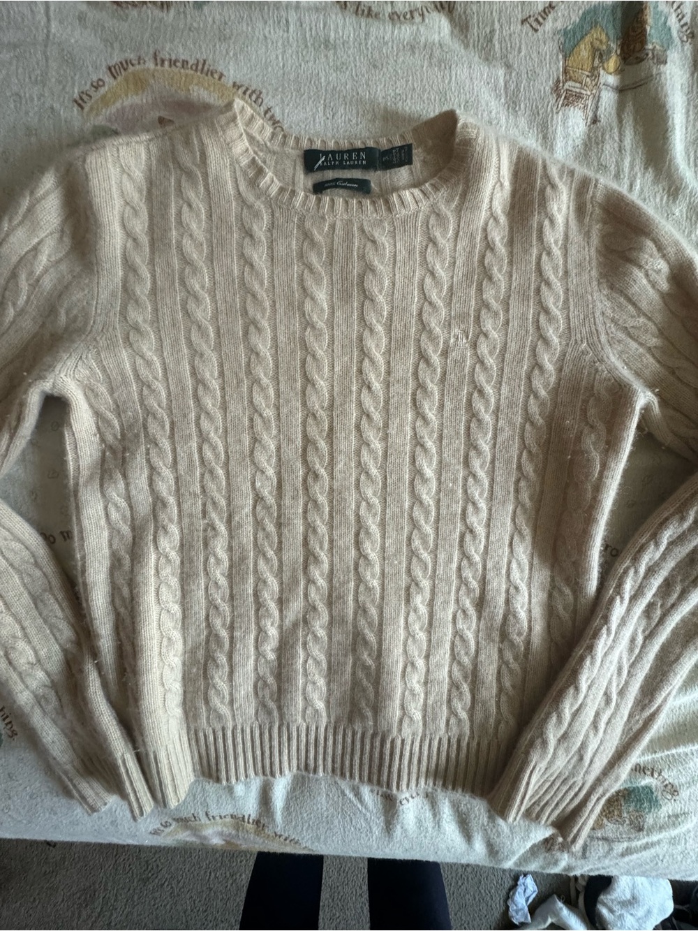 Lauren Ralph Lauren Cream Cable-Knit Crewneck Sweater